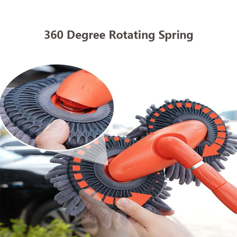 Rotary Chenille Soft Brush Long Handle Retractable Car Wash Mop - AutoBits