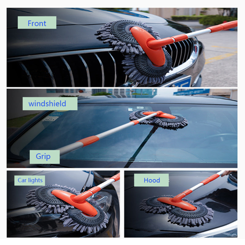 Rotary Chenille Soft Brush Long Handle Retractable Car Wash Mop - AutoBits