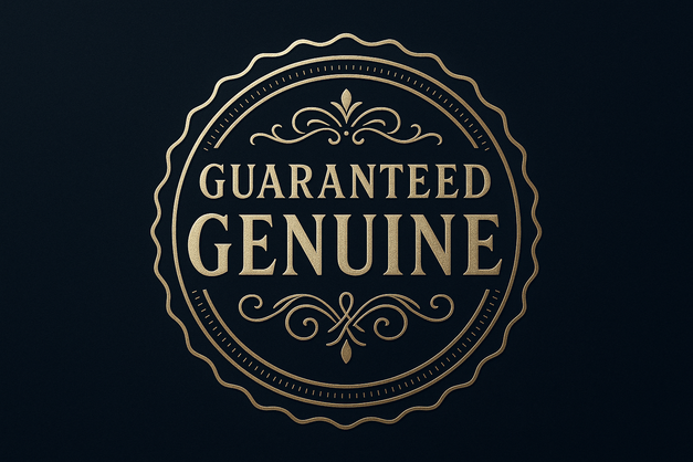 Guaranteed Genuine görseli oluştur çok klas ve premium
