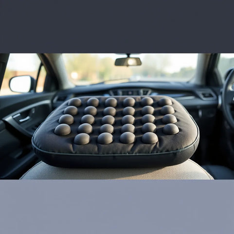 Massage cushion with multiple node zones placed on a car seat for comfortable support