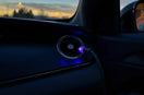 USB atmosphere light glowing softly along a car’s interior trim plugged into the dashboard USB port