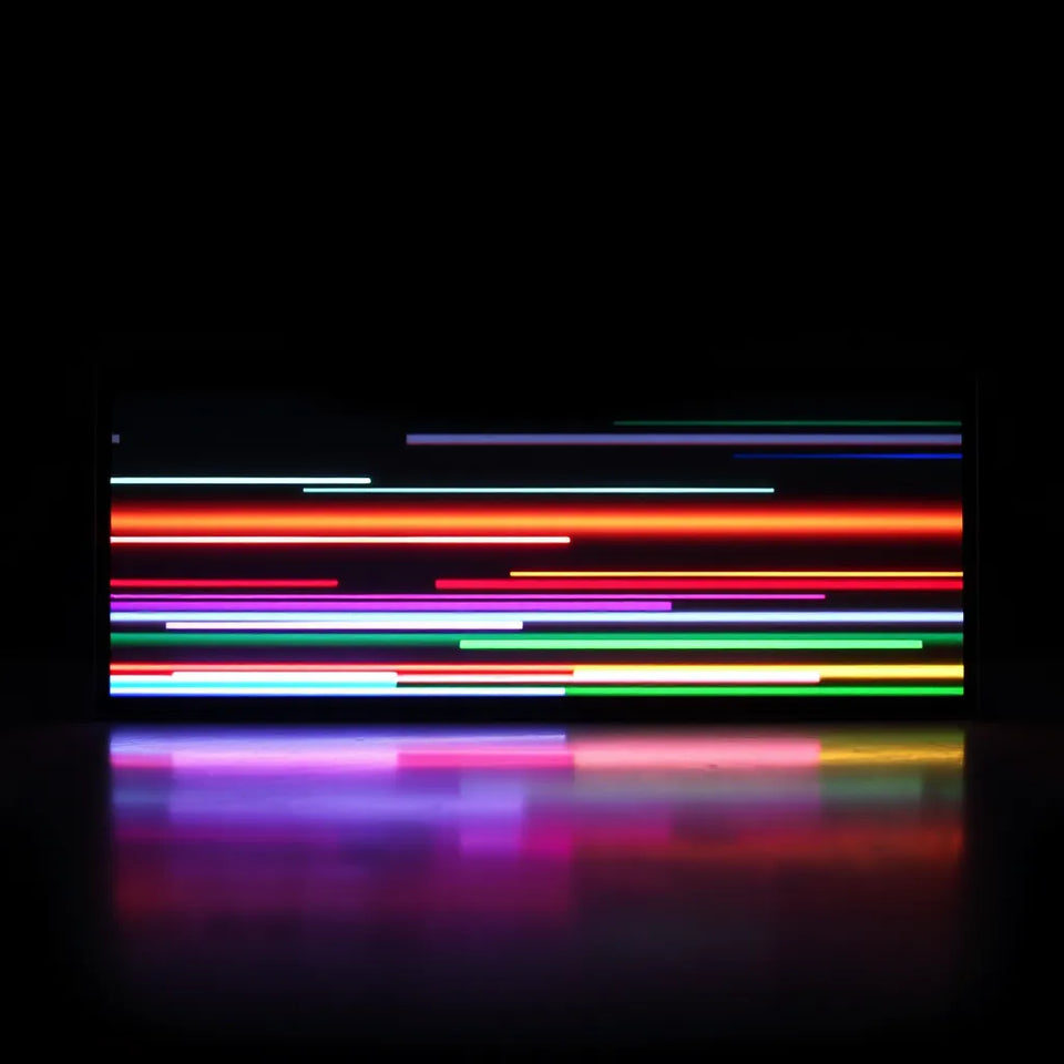 RGB scrolling screen displaying smooth animated colors and horizontal light motion on a dark background