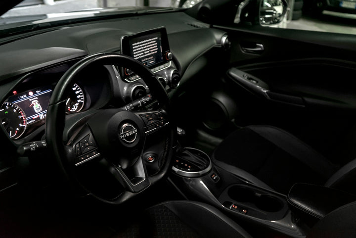 Interior of a modern car with dashboard and dashboard