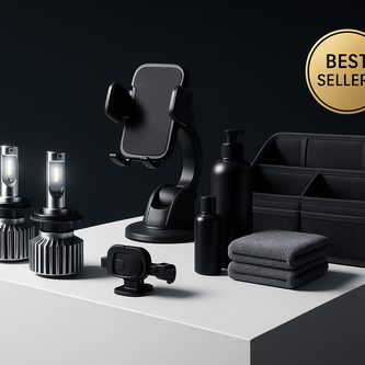 A curated selection of top-selling car accessories displayed attractively, showcasing popularity and variety.