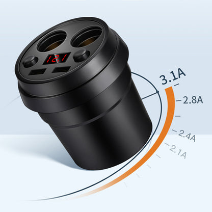 Çakmak ve Bardak Tutucu Tasarımına Sahip Çok İşlevli Dijital Ekranlı Araç Şarj Cihazı