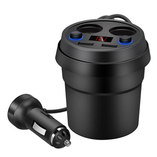 Multi-Function Digital Display Car Charger with Cigarette Lighter and Cup Holder Design