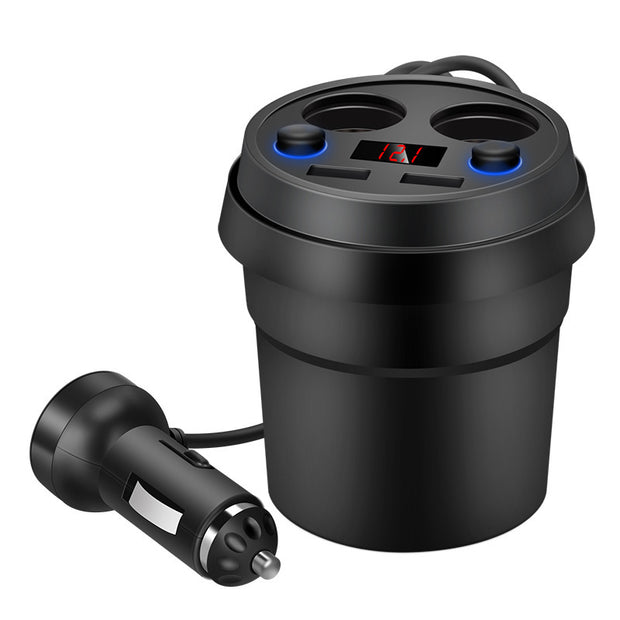 Multi-Function Digital Display Car Charger with Cigarette Lighter and Cup Holder Design - AutoBits