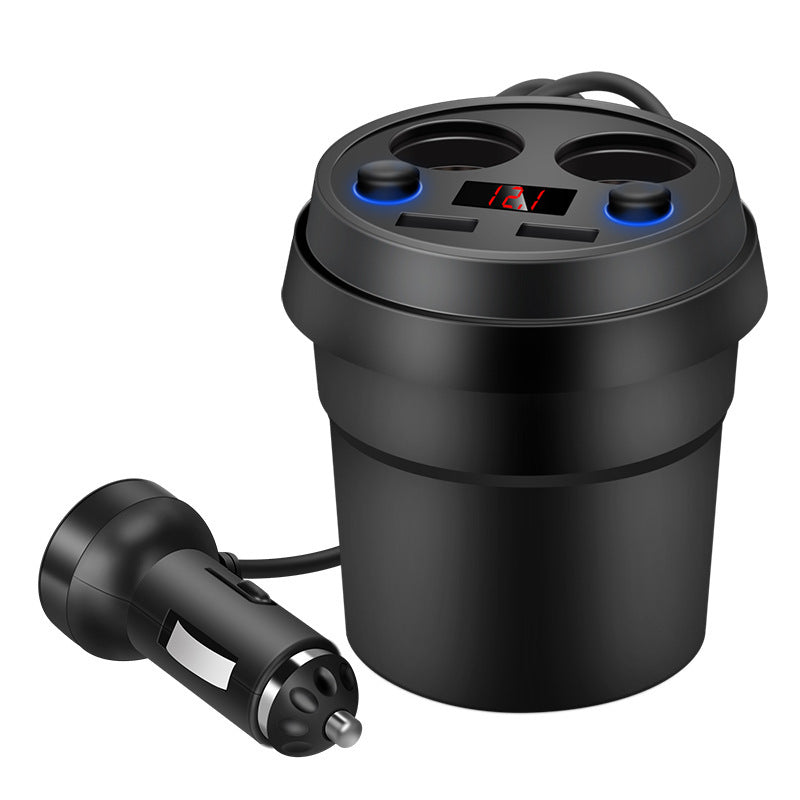 Multi-Function Digital Display Car Charger with Cigarette Lighter and Cup Holder Design - AutoBits
