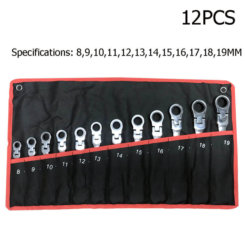 12-Piece Movable Head Ratchet Wrench Set – Dual-Ended, Metric, Chrome Vanadium Steel 🛠️