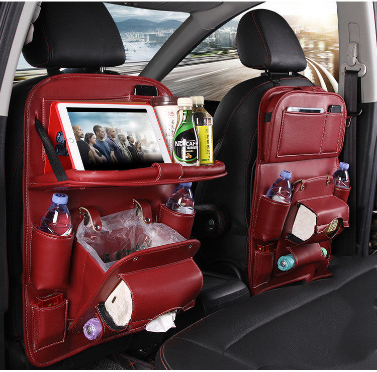 PU Leather Car Back Seat Organizer – Waterproof, Multi-Pocket Storage & Foldable Tray Table