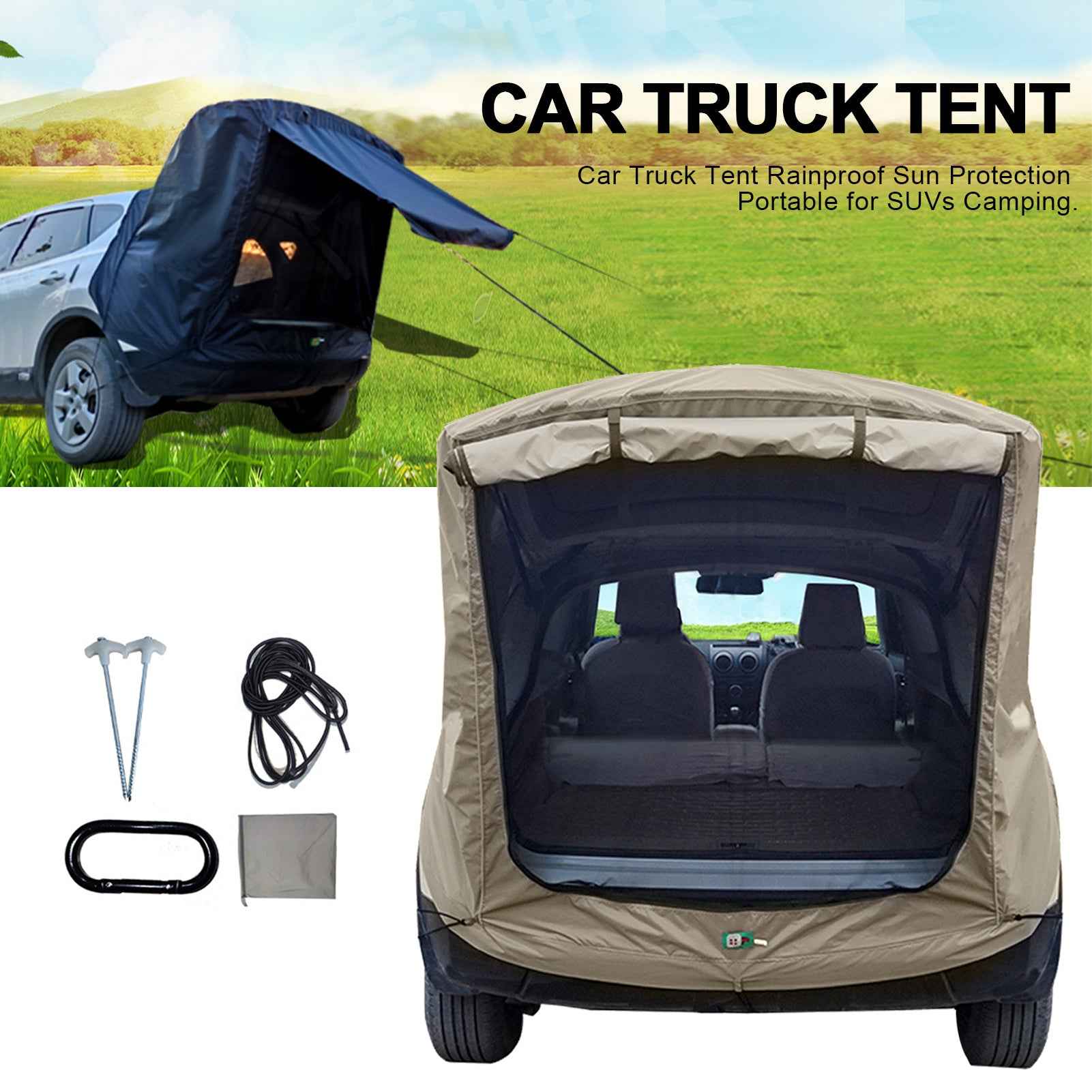SUV Trunk Extension Tent – Waterproof Rear Camping Shelter | Mosquito Net, 4 Sizes, Night Light