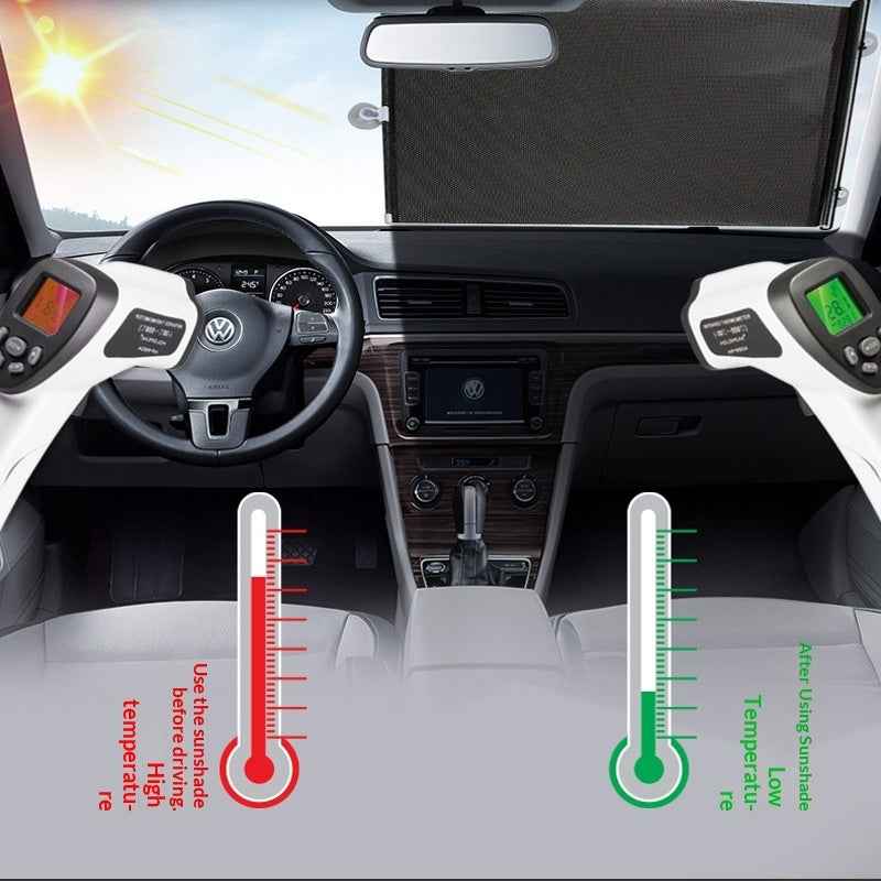 Car Sunshade – Retractable PVC Sun Visor | Black Halftone Dots | Universal Fit