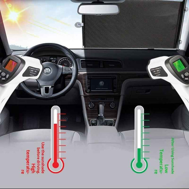 Car Sunshade – Retractable PVC Sun Visor | Black Halftone Dots | Universal Fit