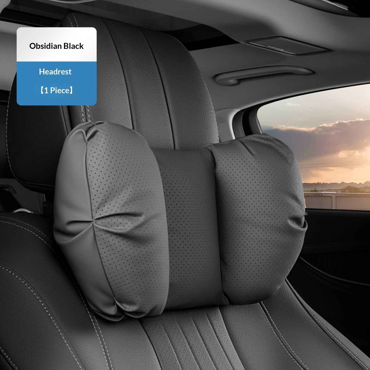 Car Lumbar Support & Headrest Pillow Set – Nappa Leather, Memory Foam | Obsidian Black
