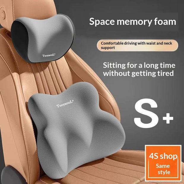 AutoBits™ Car Memory Foam Headrest & Lumbar Support Pillow | Ergonomic Neck & Back Cushion for All Vehicles