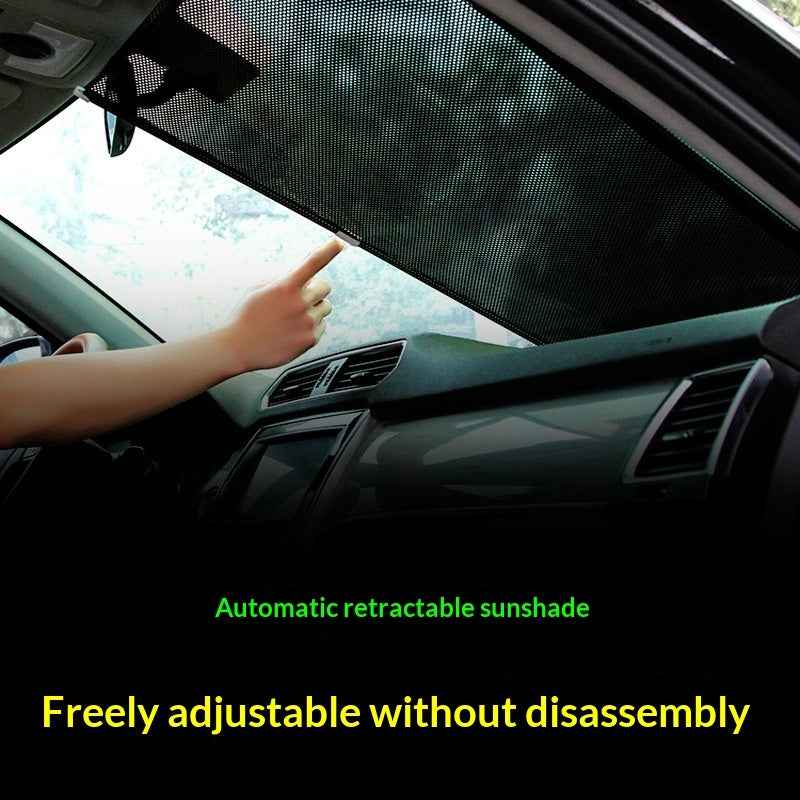 Car Sunshade – Retractable PVC Sun Visor | Black Halftone Dots | Universal Fit