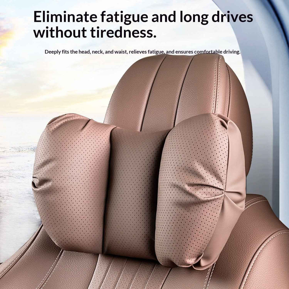 Car Lumbar Support & Headrest Pillow Set – Nappa Leather, Memory Foam | Obsidian Black