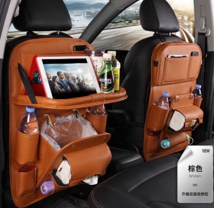 PU Leather Car Back Seat Organizer – Waterproof, Multi-Pocket Storage & Foldable Tray Table