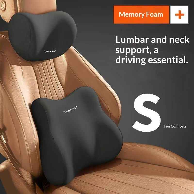 AutoBits™ Car Memory Foam Headrest & Lumbar Support Pillow | Ergonomic Neck & Back Cushion for All Vehicles