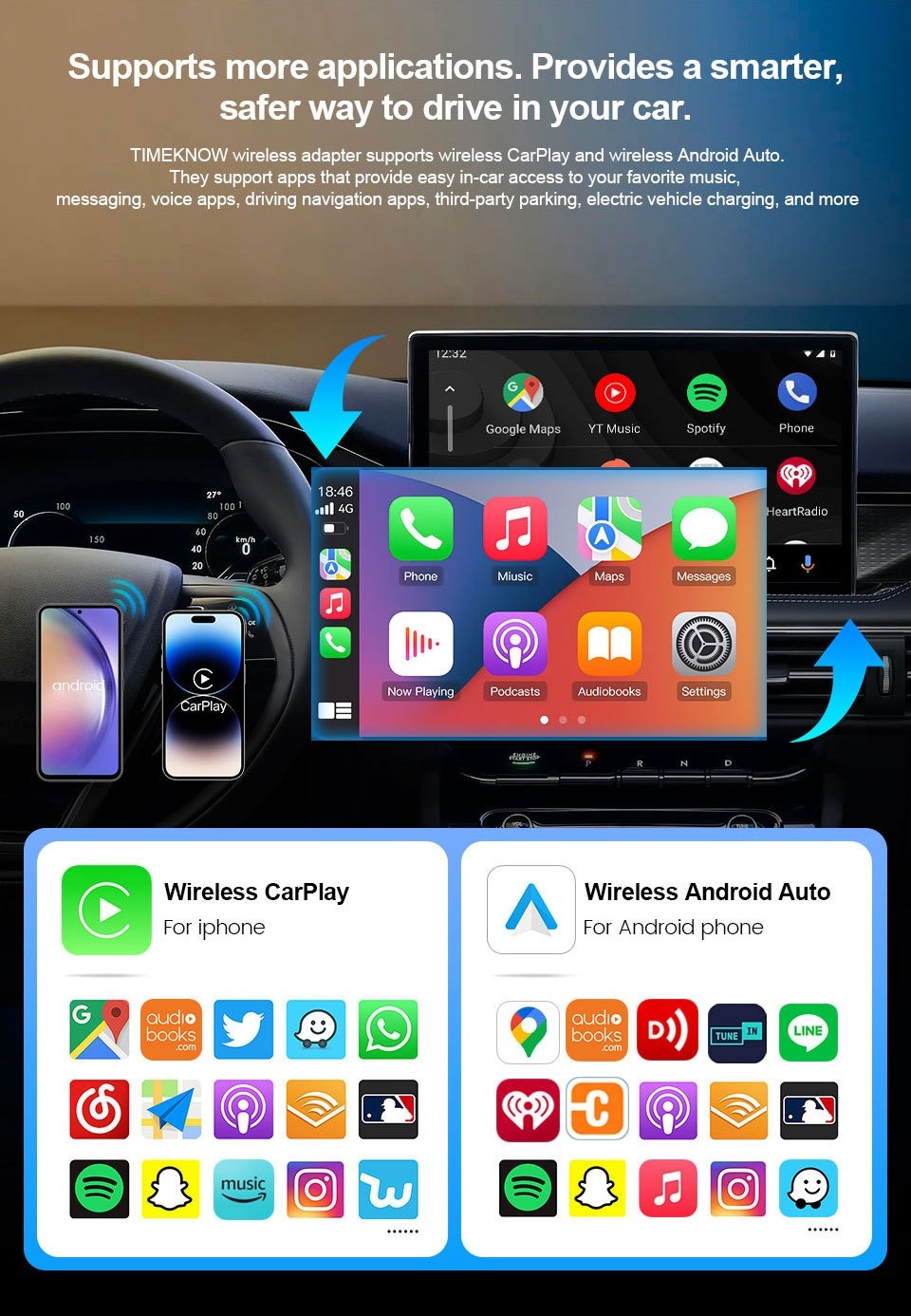 2-in-1 CarPlay & Android Auto USB Adapter – Wired or Wireless