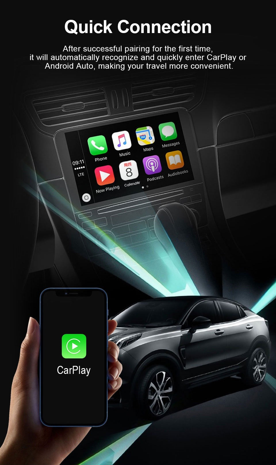 2-in-1 CarPlay & Android Auto USB Adapter – Wired or Wireless