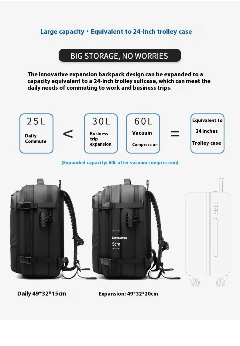 Travel Laptop Backpack – Large-Capacity Business Bag with USB Port & Vacuum Compression