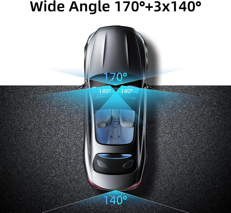 AutoBitStore™ 360° 4-Channel Dash Cam – Full Vehicle Surround Coverage, IR Night Vision & Smart OBD Radar Surveillance System