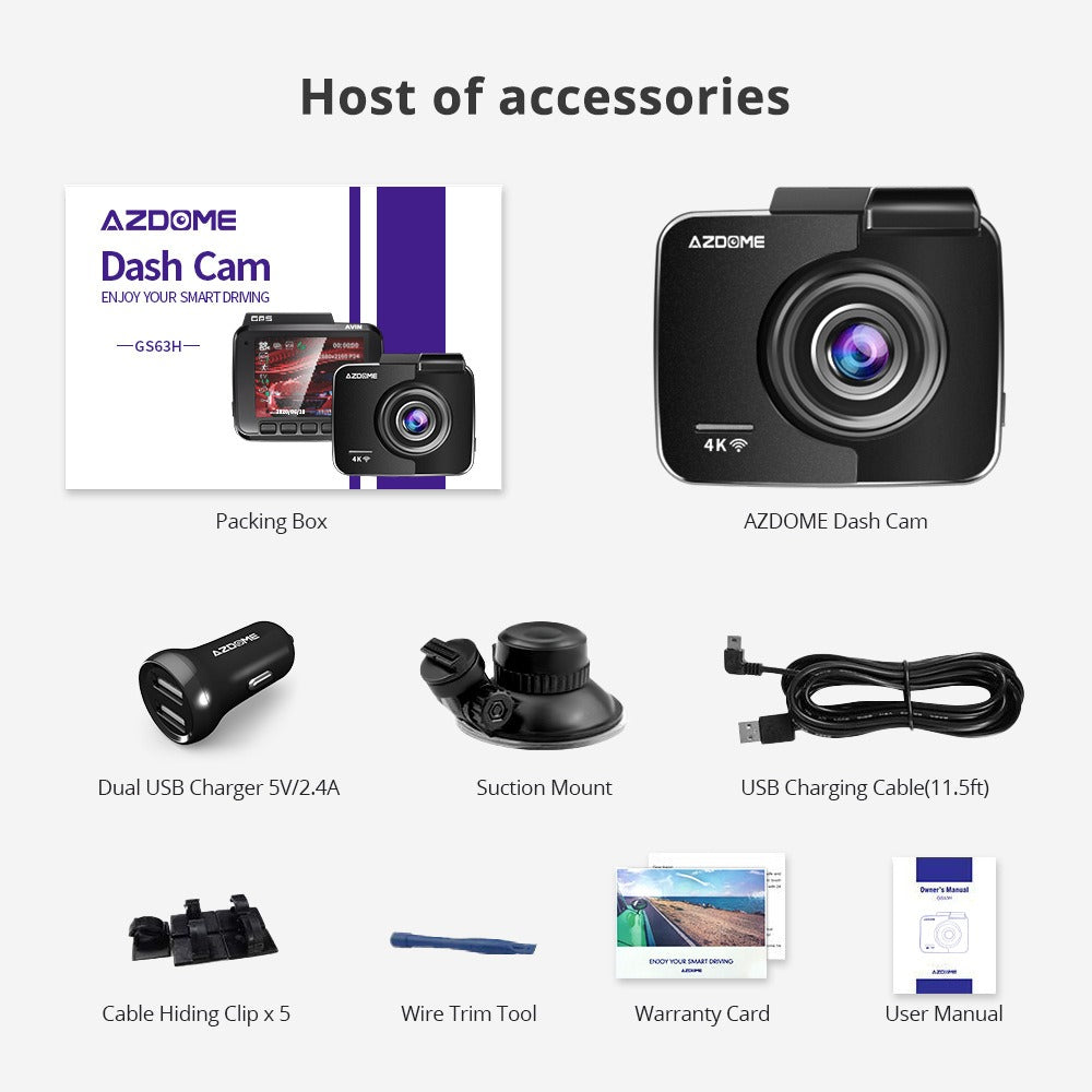 AZDOME GS63H 4K Dual Dash Cam – GPS, WiFi & Night Vision