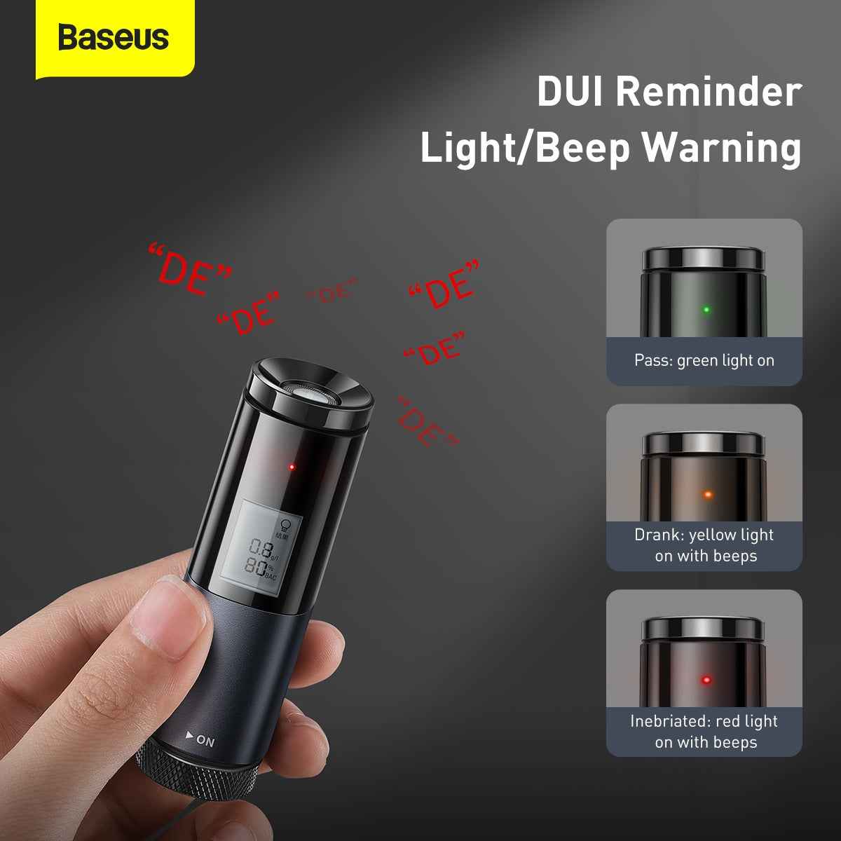 Baseus Rechargeable Breathalyzer – Precision Alcohol Tester, USB-C, One-Button Operation | Pocket Size